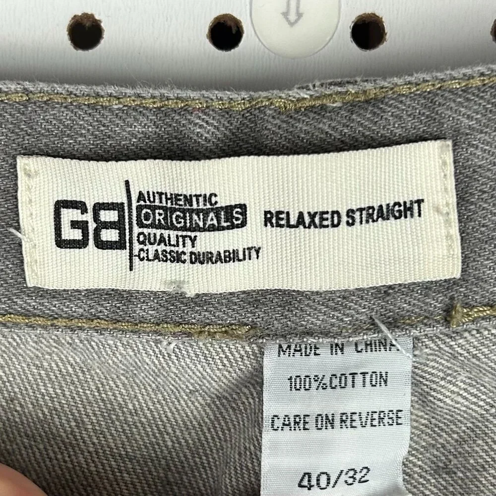 Godbody‎ Baggy 90s Jeans 40x30 Hip Hop Gray Stitched Wide Leg Streetwear Patch
